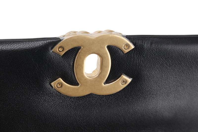 CHANEL 19 SMALL BLACK SHINY LAMBSKIN (3091XXXX) WITH GOLD-TONE, SILVER-TONE & RUTHENIUM HARDWARE, WITH CARD & DUST COVER