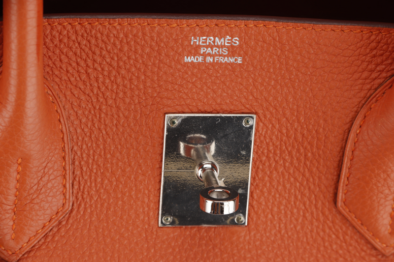 HERMES BIRKIN 45 SHOULDER BAG [STAMP P SQUARE (YEAR 2012)] ORANGE TAURILLON CLEMENCE LEATHER PALLADIUM HARDWARE, WITH KEYS, LOCK, RAINCOAT & DUST COVER