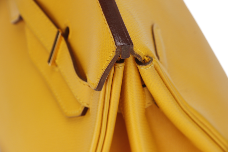 HERMES BIRKIN 35 (STAMP Z CIRCLE) YELLOW MUSTARD COURCHEVAL LEATHER GOLD HARDWARE WITH KEYS&LOCK, RAINCOAT & DUST COVER