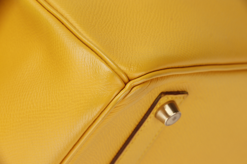 HERMES BIRKIN 35 (STAMP Z CIRCLE) YELLOW MUSTARD COURCHEVAL LEATHER GOLD HARDWARE WITH KEYS&LOCK, RAINCOAT & DUST COVER