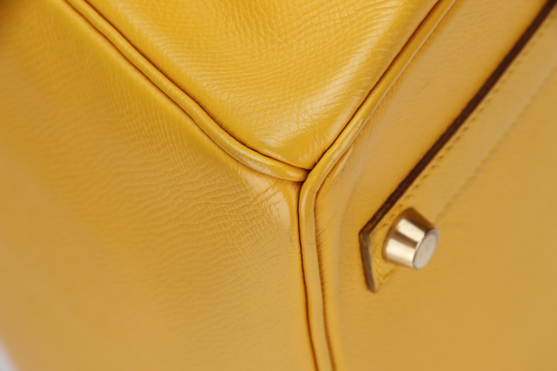 HERMES BIRKIN 35 (STAMP Z CIRCLE) YELLOW MUSTARD COURCHEVAL LEATHER GOLD HARDWARE WITH KEYS&LOCK, RAINCOAT & DUST COVER