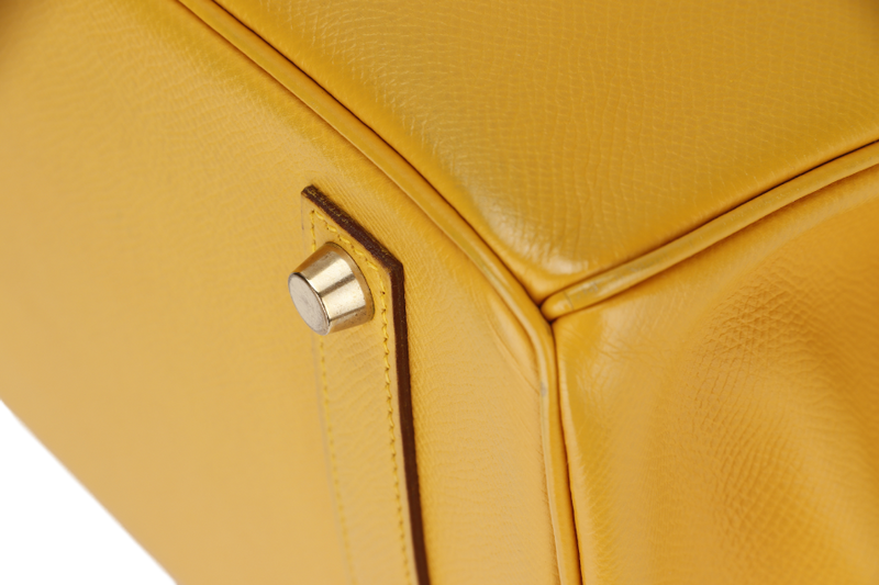 HERMES BIRKIN 35 (STAMP Z CIRCLE) YELLOW MUSTARD COURCHEVAL LEATHER GOLD HARDWARE WITH KEYS&LOCK, RAINCOAT & DUST COVER