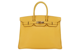 HERMES BIRKIN 35 (STAMP Z CIRCLE) YELLOW MUSTARD COURCHEVAL LEATHER GOLD HARDWARE WITH KEYS&LOCK, RAINCOAT & DUST COVER