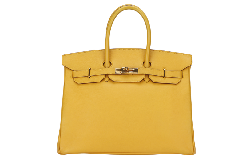 HERMES BIRKIN 35 (STAMP Z CIRCLE) YELLOW MUSTARD COURCHEVAL LEATHER GOLD HARDWARE WITH KEYS&LOCK, RAINCOAT & DUST COVER