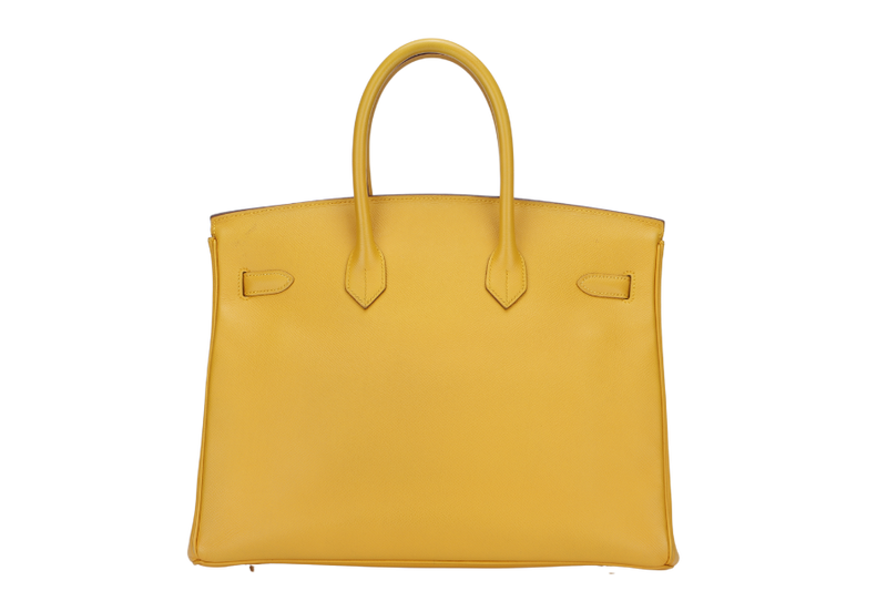 HERMES BIRKIN 35 (STAMP Z CIRCLE) YELLOW MUSTARD COURCHEVAL LEATHER GOLD HARDWARE WITH KEYS&LOCK, RAINCOAT & DUST COVER