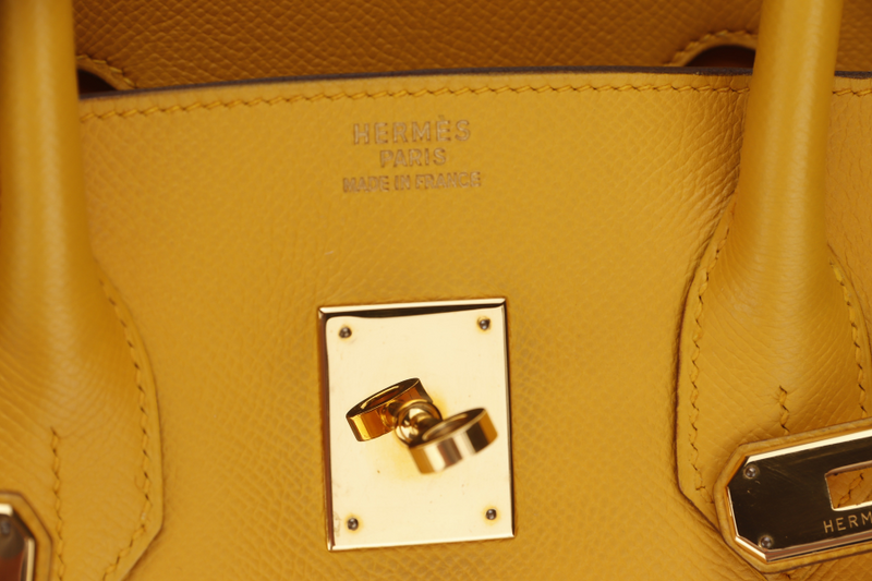 HERMES BIRKIN 35 (STAMP Z CIRCLE) YELLOW MUSTARD COURCHEVAL LEATHER GOLD HARDWARE WITH KEYS&LOCK, RAINCOAT & DUST COVER