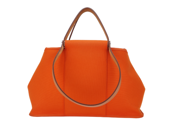 HERMES CABAG 39 (STAMP O SQUARE) ORANGE TOILE SILVER HARDWARE, WITH DUST COVER