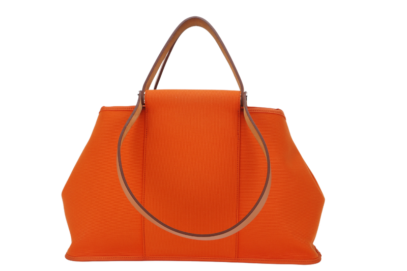 HERMES CABAG 39 (STAMP O SQUARE) ORANGE TOILE SILVER HARDWARE, WITH DUST COVER