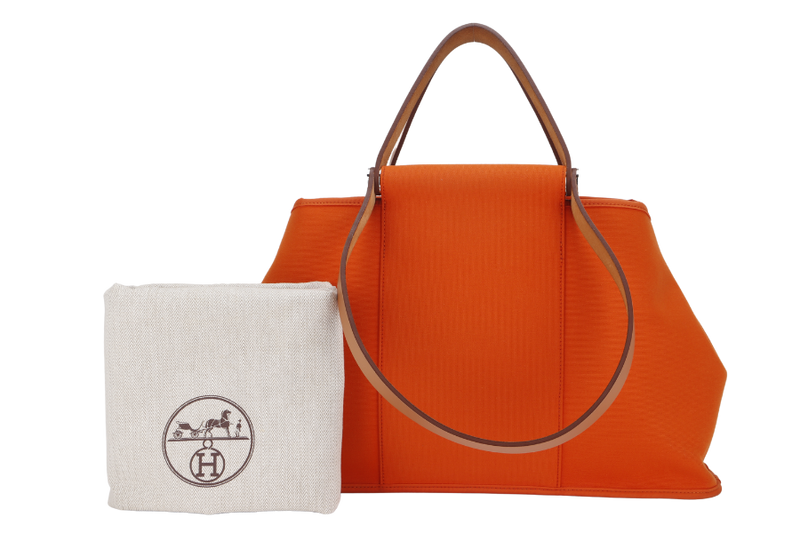 HERMES CABAG 39 (STAMP O SQUARE) ORANGE TOILE SILVER HARDWARE, WITH DUST COVER