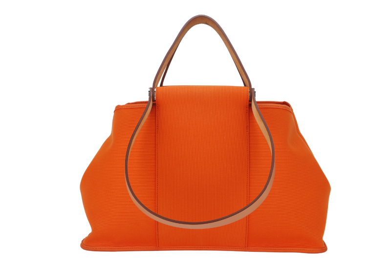 HERMES CABAG 39 (STAMP O SQUARE) ORANGE TOILE SILVER HARDWARE, WITH DUST COVER