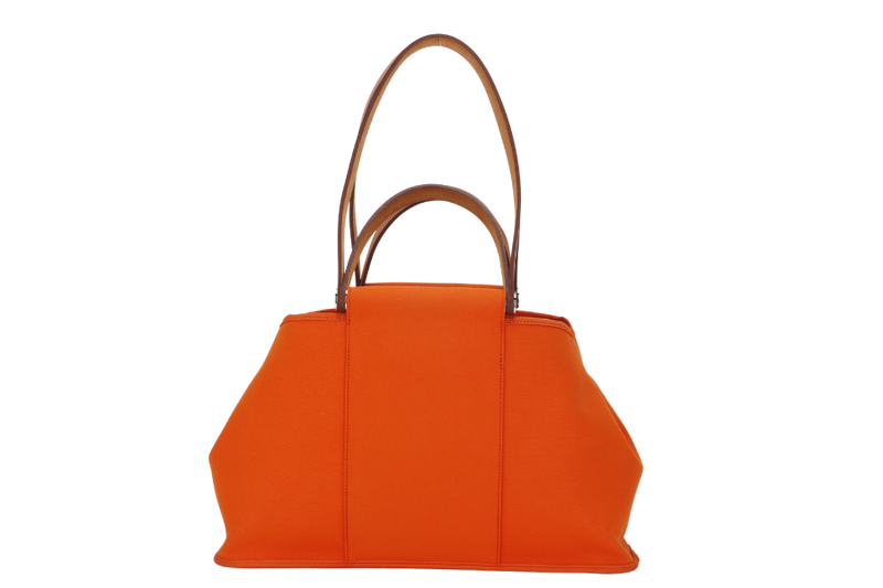 HERMES CABAG 39 (STAMP O SQUARE) ORANGE TOILE SILVER HARDWARE, WITH DUST COVER