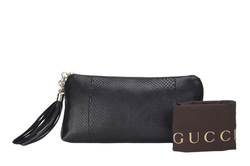 GUCCI SOHO CLUTCH BAG (310293 486628) BLACK PYTHON LIGHT GOLD HARDWARE, WITH DUST COVER