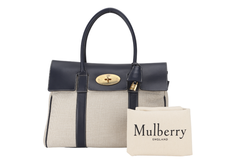 MULBERRY BAYSWATER BLACK LEATHER & CANVAS BAG WITH LOCK & DUST COVER