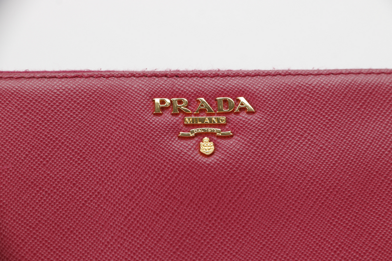 PRADA IM0506 SAFFIANO ZIP WALLET IBISCO COLOR WITH CARD AND BOX