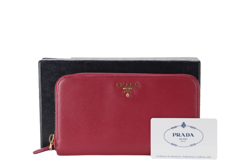 PRADA IM0506 SAFFIANO ZIP WALLET IBISCO COLOR WITH CARD AND BOX