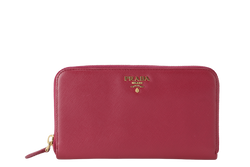 PRADA IM0506 SAFFIANO ZIP WALLET IBISCO COLOR WITH CARD AND BOX