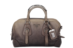 PRADA BANDOLIERA BROWN TAUPE LEATHER SILVER HARDWARE WITH STRAPS AND DUST COVER