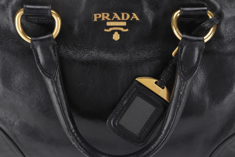 PRADA VITELLO SHINE DOUBLE ZIP BLACK GOLD HARDWARE WITH STRAPS AND DUST COVER