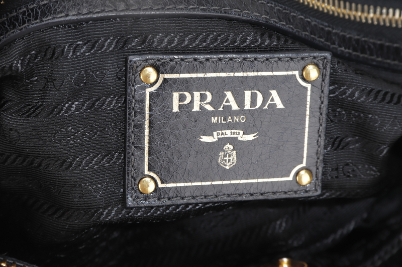 PRADA VITELLO SHINE DOUBLE ZIP BLACK GOLD HARDWARE WITH STRAPS AND DUST COVER