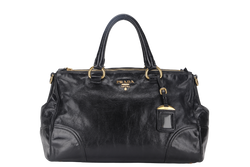 PRADA VITELLO SHINE DOUBLE ZIP BLACK GOLD HARDWARE WITH STRAPS AND DUST COVER