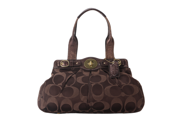 COACH SIGNATURE SATIN GARNET SATCHEL (G1089-F 13906) BROWN GOLD HARDWARE NO DUST COVER