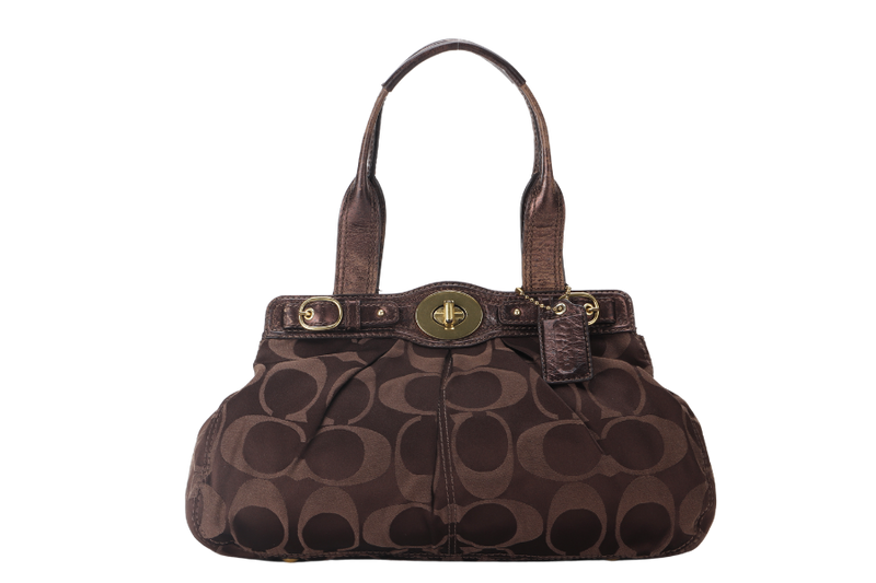 COACH SIGNATURE SATIN GARNET SATCHEL (G1089-F 13906) BROWN GOLD HARDWARE NO DUST COVER