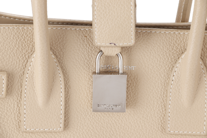 SAINT LAURENT (YSL) SAC DE JOUR BEIGE (FLY 421863.1017) CALF LEATHER SILVER HARDWARE WITH STRAPS AND DUST COVER