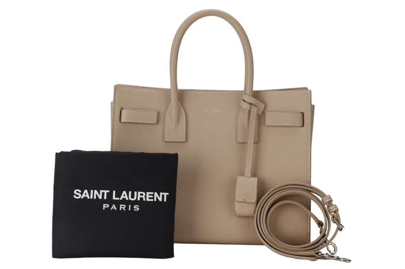 SAINT LAURENT (YSL) SAC DE JOUR BEIGE (FLY 421863.1017) CALF LEATHER SILVER HARDWARE WITH STRAPS AND DUST COVER