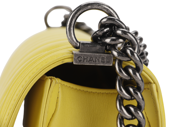 CHANEL LEBOY (2234xxxx) YELLOW CHEVRON LAMBSKIN RUTHENIUM HARDWARE WITH DUST COVER