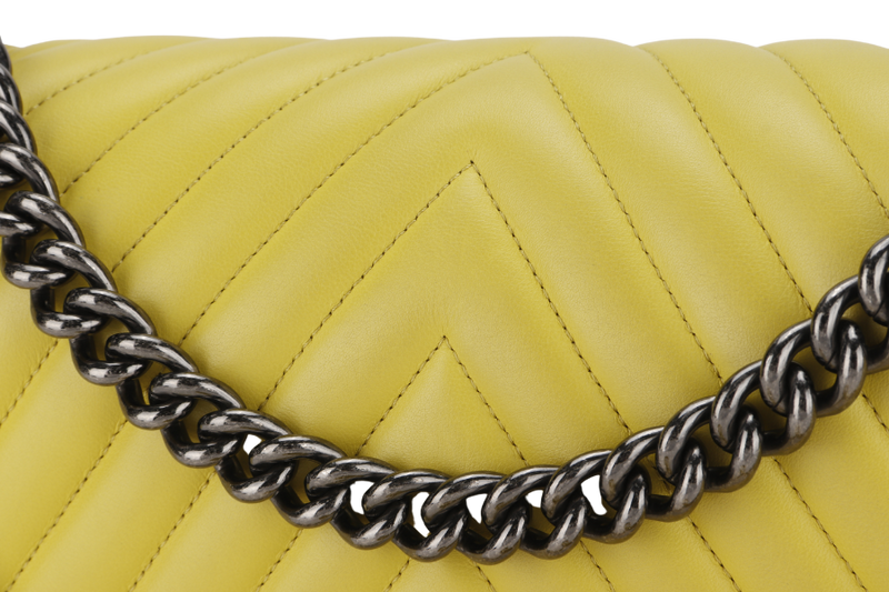 CHANEL LEBOY (2234xxxx) YELLOW CHEVRON LAMBSKIN RUTHENIUM HARDWARE WITH DUST COVER