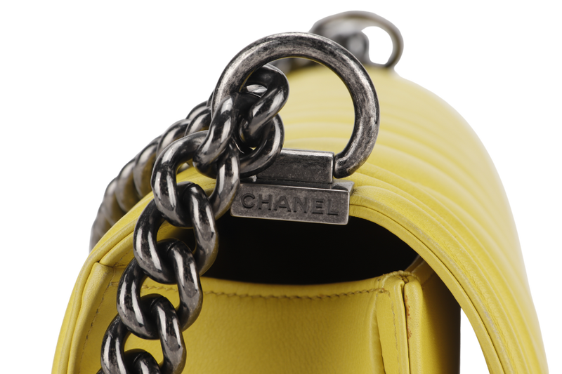 CHANEL LEBOY (2234xxxx) YELLOW CHEVRON LAMBSKIN RUTHENIUM HARDWARE WITH DUST COVER