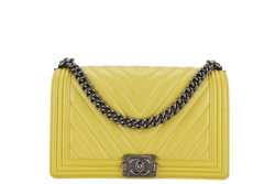 CHANEL LEBOY (2234xxxx) YELLOW CHEVRON LAMBSKIN RUTHENIUM HARDWARE WITH DUST COVER