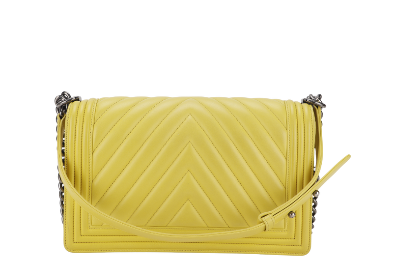 CHANEL LEBOY (2234xxxx) YELLOW CHEVRON LAMBSKIN RUTHENIUM HARDWARE WITH DUST COVER