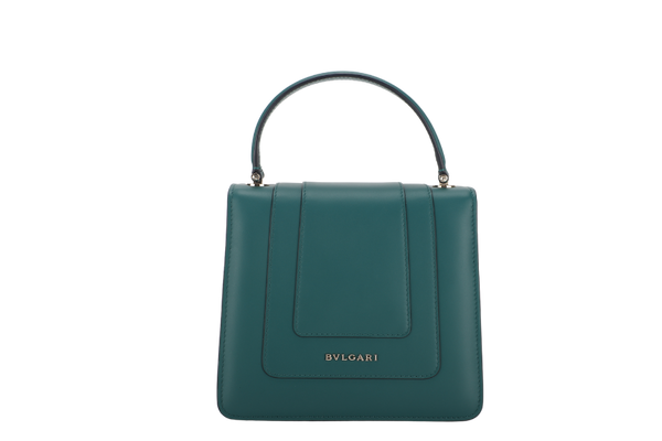 BVLGARI SERPENTI FOREVER TOP HANDLE (MM.C18.287318) GREEN LEATHER GOLD HARDWARE WITH MIRROR, STRAP, DUST COVER AND RAINCOAT