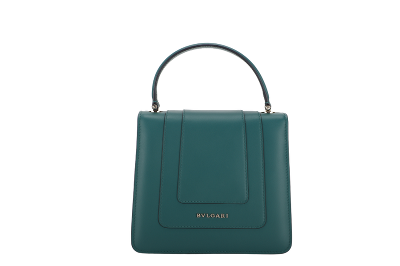 BVLGARI SERPENTI FOREVER TOP HANDLE (MM.C18.287318) GREEN LEATHER GOLD HARDWARE WITH MIRROR, STRAP, DUST COVER AND RAINCOAT