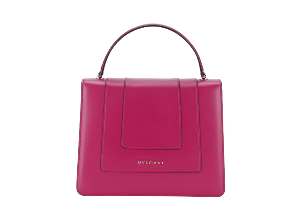 BVLGARI SERPENTI FOREVER LARGE MAGENTA LEATHER GOLD HARDWARE WITH STRAP, DUST COVER, MIRROR AND RAINCOAT