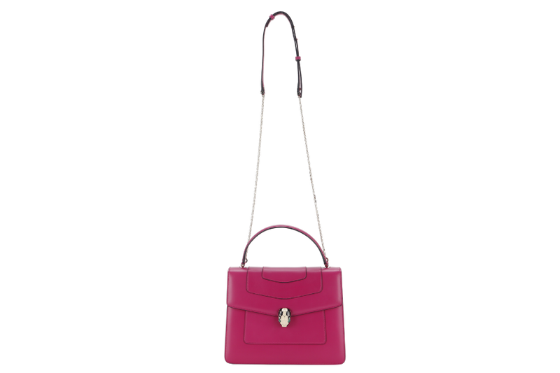 BVLGARI SERPENTI FOREVER LARGE MAGENTA LEATHER GOLD HARDWARE WITH STRAP, DUST COVER, MIRROR AND RAINCOAT