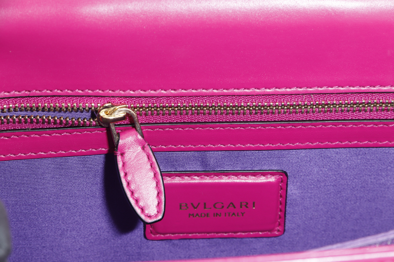 BVLGARI SERPENTI FOREVER LARGE MAGENTA LEATHER GOLD HARDWARE WITH STRAP, DUST COVER, MIRROR AND RAINCOAT