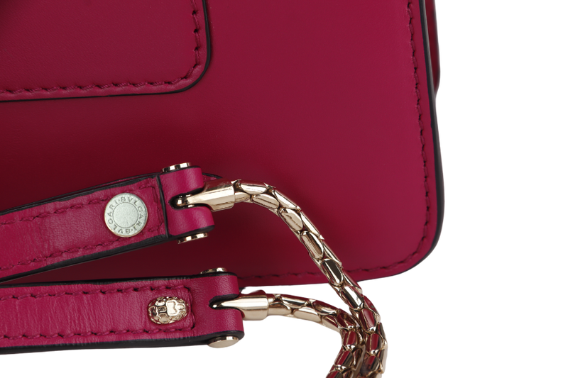 BVLGARI SERPENTI FOREVER LARGE MAGENTA LEATHER GOLD HARDWARE WITH STRAP, DUST COVER, MIRROR AND RAINCOAT