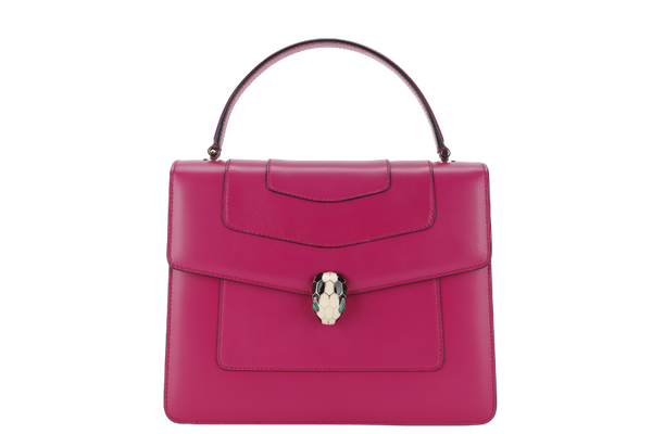 BVLGARI SERPENTI FOREVER LARGE MAGENTA LEATHER GOLD HARDWARE WITH STRAP, DUST COVER, MIRROR AND RAINCOAT