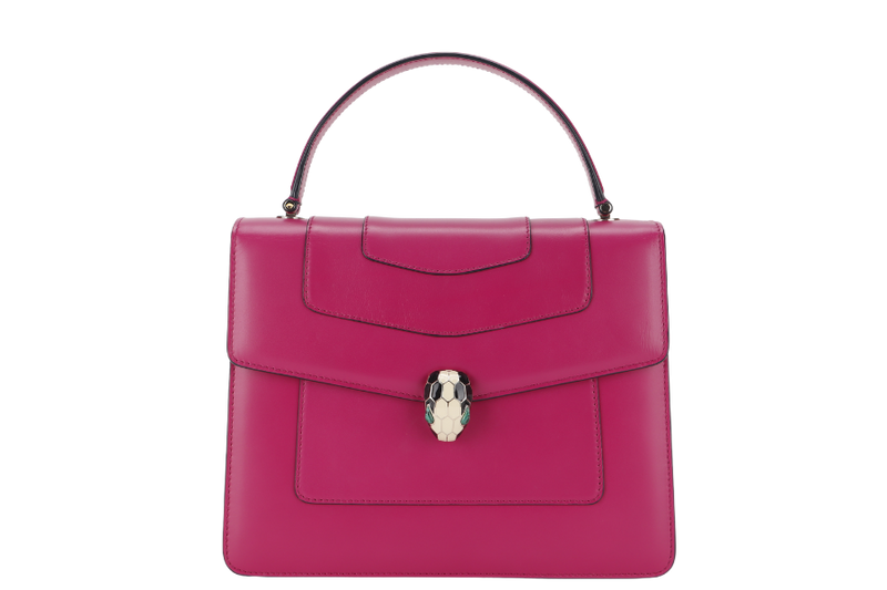 BVLGARI SERPENTI FOREVER LARGE MAGENTA LEATHER GOLD HARDWARE WITH STRAP, DUST COVER, MIRROR AND RAINCOAT