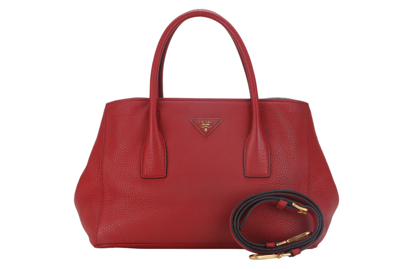 PRADA RED VITELO DAINO TOTE BAG WITH STRAP NO DUST COVER