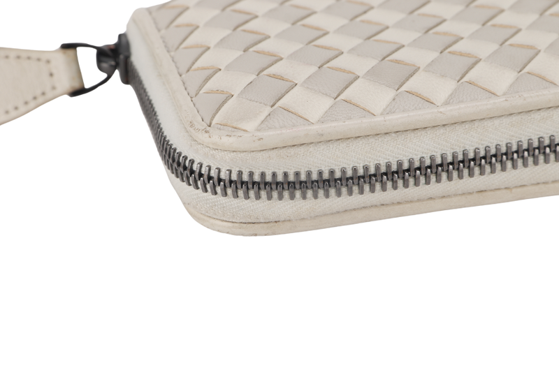 BOTTEGA VENETA WHITE & GREY INTRECCIATO LEATHER ZIP COIN PURSE (S01745200N) NO DUST COVER AND NO BOX