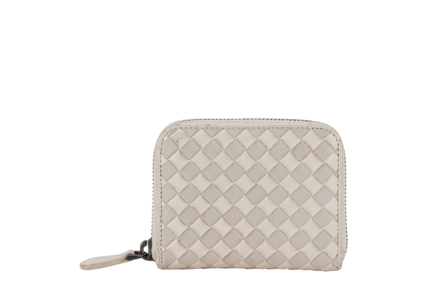 BOTTEGA VENETA WHITE & GREY INTRECCIATO LEATHER ZIP COIN PURSE (S01745200N) NO DUST COVER AND NO BOX