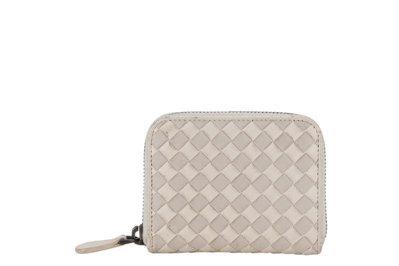 BOTTEGA VENETA WHITE & GREY INTRECCIATO LEATHER ZIP COIN PURSE (S01745200N) NO DUST COVER AND NO BOX