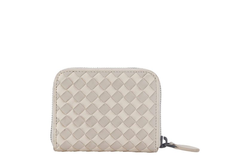 BOTTEGA VENETA WHITE & GREY INTRECCIATO LEATHER ZIP COIN PURSE (S01745200N) NO DUST COVER AND NO BOX