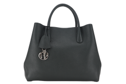 CHRISTIAN DIOR DARK GREEN OPEN BAR TOTE WITH GRAINED CALFSKIN LEATHER AND SILVER HARDWARE WITH CARD, STRAP, DUST COVER