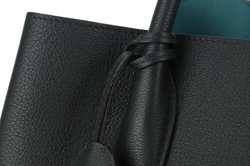 CHRISTIAN DIOR DARK GREEN OPEN BAR TOTE WITH GRAINED CALFSKIN LEATHER AND SILVER HARDWARE WITH CARD, STRAP, DUST COVER