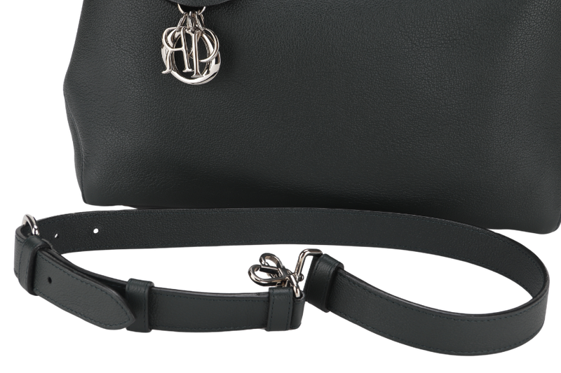 CHRISTIAN DIOR DARK GREEN OPEN BAR TOTE WITH GRAINED CALFSKIN LEATHER AND SILVER HARDWARE WITH CARD, STRAP, DUST COVER