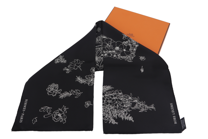 HERMES SILK SCRAF ROBE LEGERE BLACK AND WHITE 88CM X 88CM WITH BOX